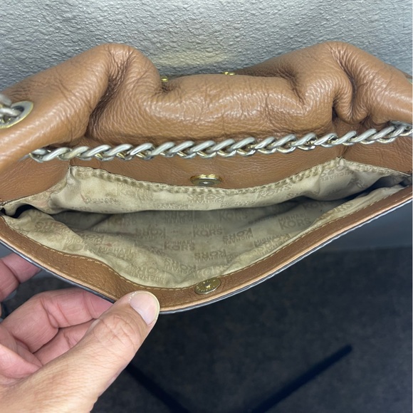 Michael Kors Fulton Flap Silver Chain Leather Brown Leather Crossbody Purse - Picture 6 of 10